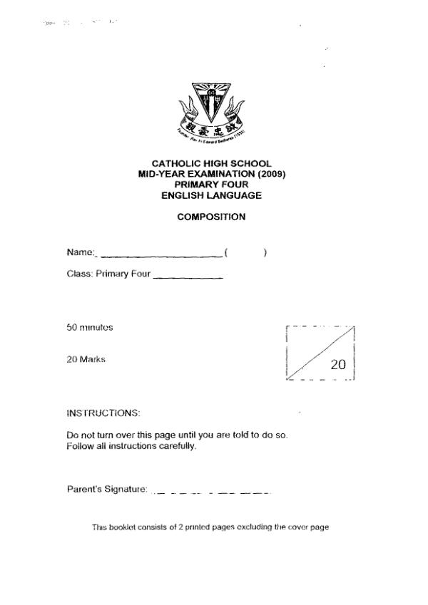 Catholic High P4 Eng WA2 2009 exam paper PDF preview