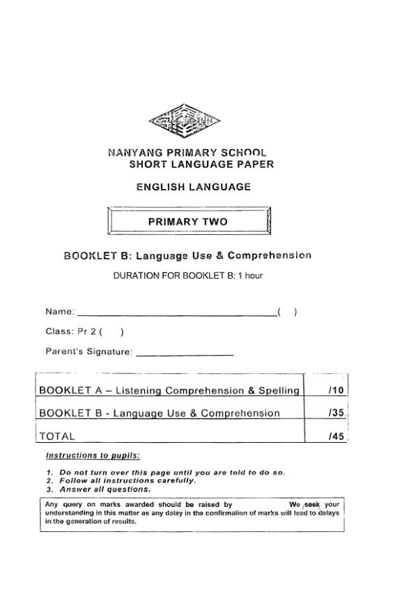 Nanyang P2 Eng SA2 2019 exam paper PDF first page preview