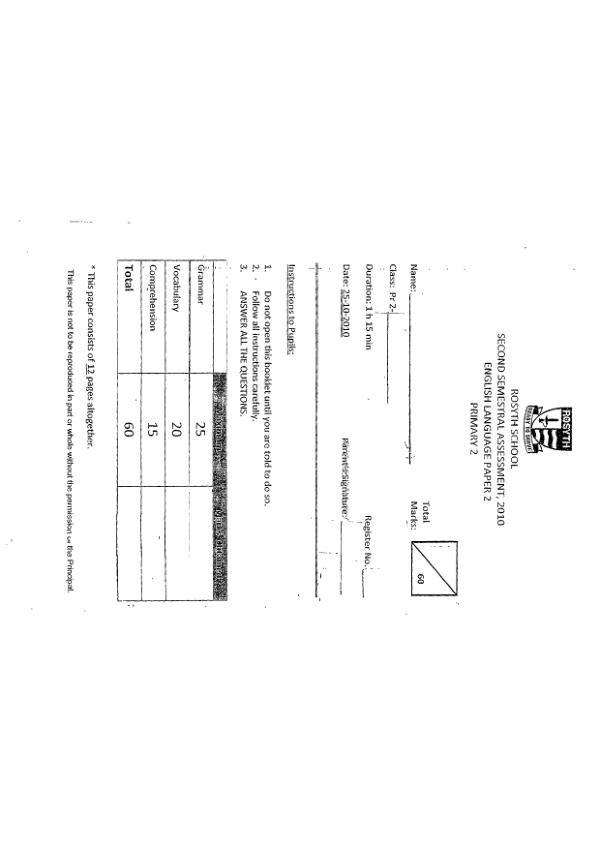 Rosyth P2 Eng SA2 2010 exam paper PDF preview