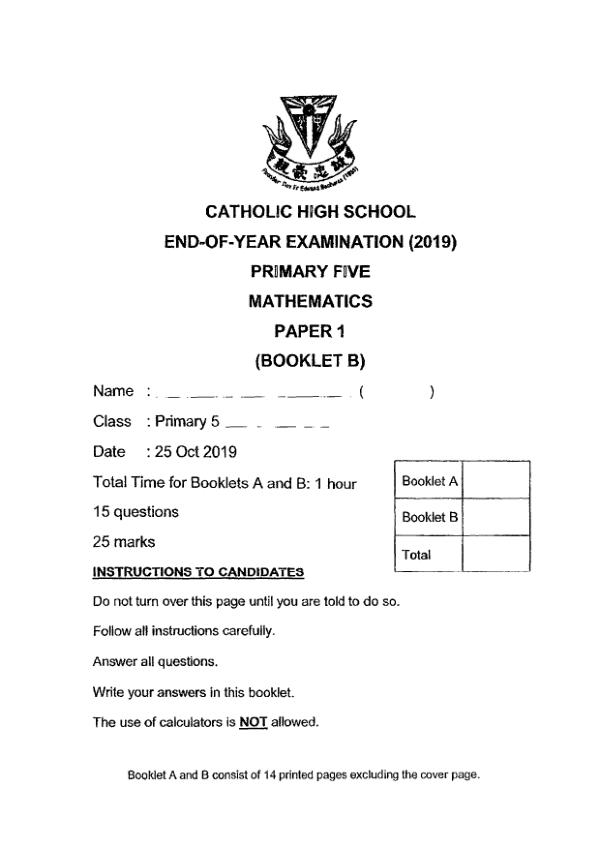 First page preview of P5 Math 2019 SA2 — Catholic High