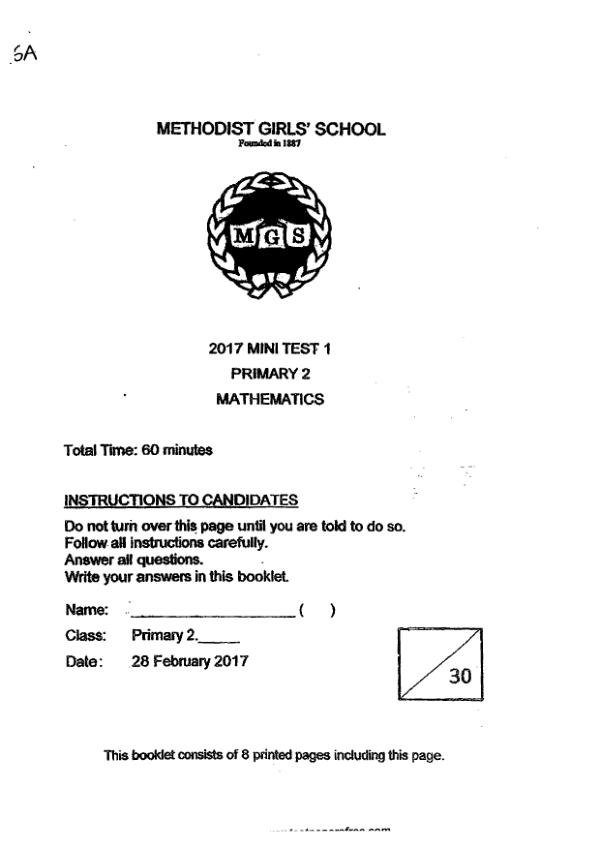 First page preview of P2 Math 2017 WA1 — Methodist Girls