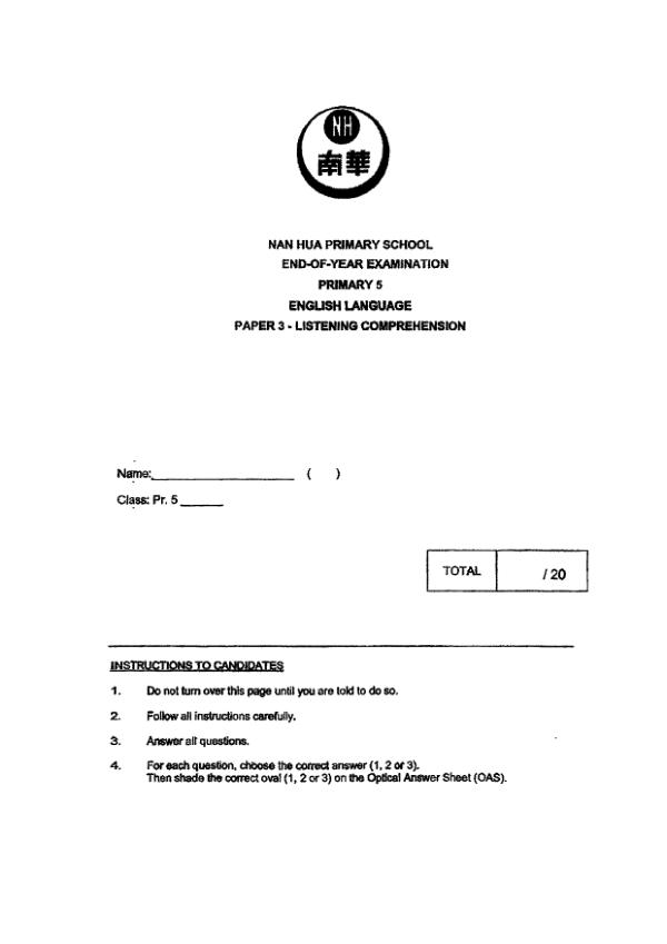 Nan Hua P5 Eng SA2 2023 exam paper PDF preview