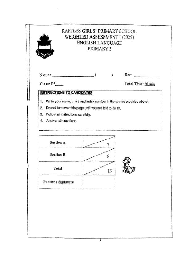 First page preview of P3 Eng 2025 WA1 — Raffles Girls