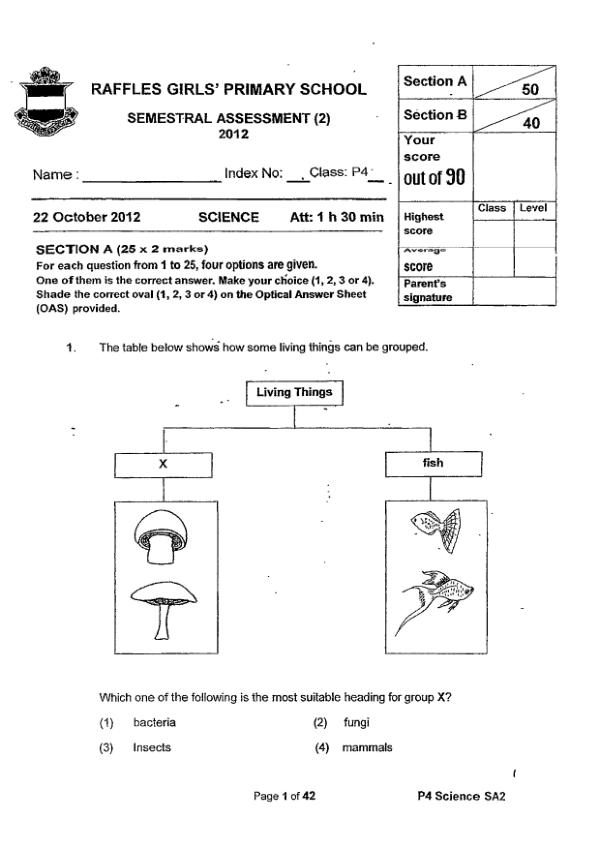 Raffles Girls P4 Sci SA2 2012 exam paper PDF preview
