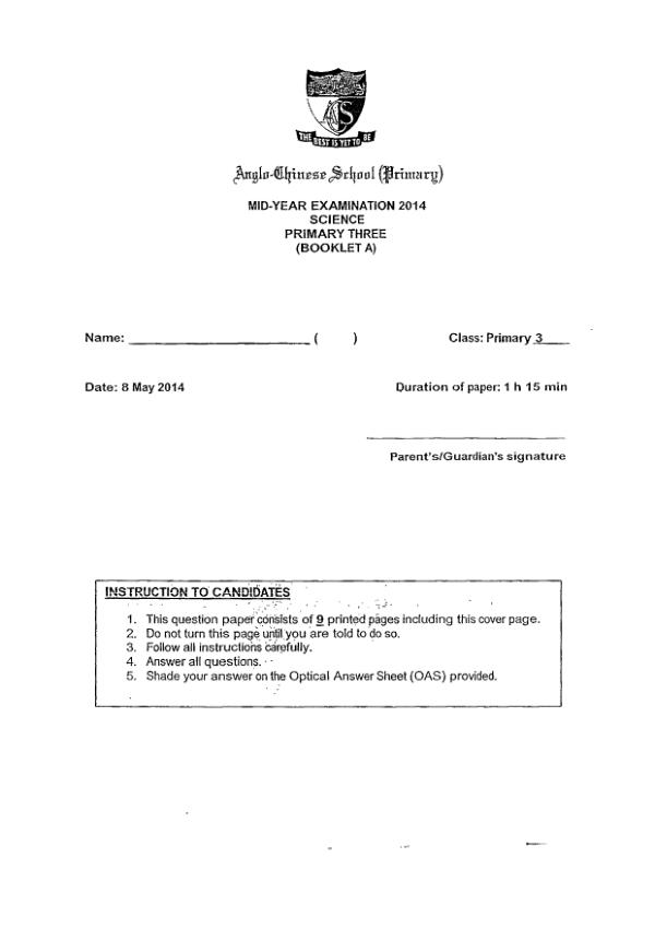 Anglo Chinese P3 Sci WA2 2014 exam paper PDF preview