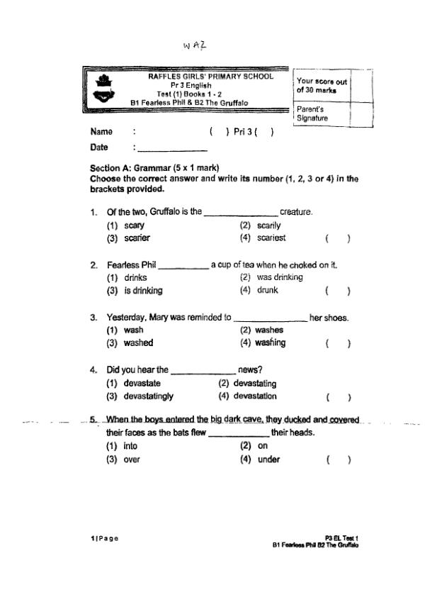 First page preview of P3 Eng 2025 WA2 — Raffles Girls