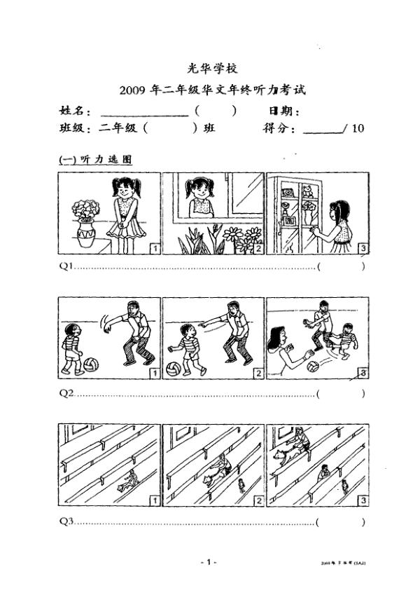 Kong Hwa P2 Chi SA2 2009 exam paper PDF preview