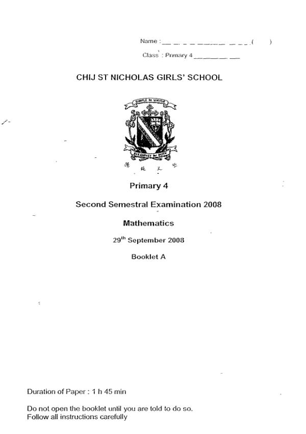 CHIJ P4 Math SA2 2008 exam paper PDF preview
