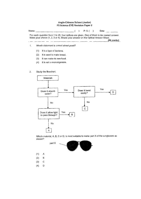 First page preview of P5 Sci 2024 WA2 — Anglo Chinese