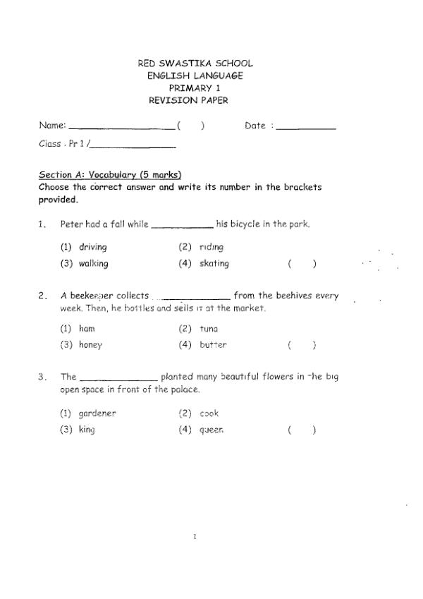 Red Swastika P1 Eng WA3 2018 exam paper PDF first page preview