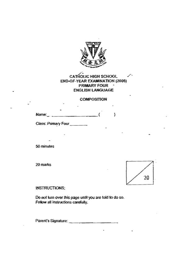 Catholic High P4 Eng SA2 2008 exam paper PDF first page preview