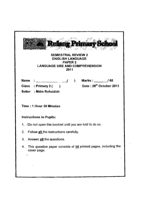 Rulang P2 Eng SA2 2011 exam paper PDF preview