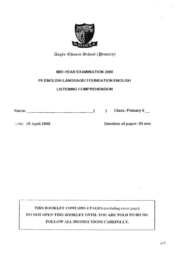 Anglo Chinese P6 Eng WA2 2008 exam paper PDF preview