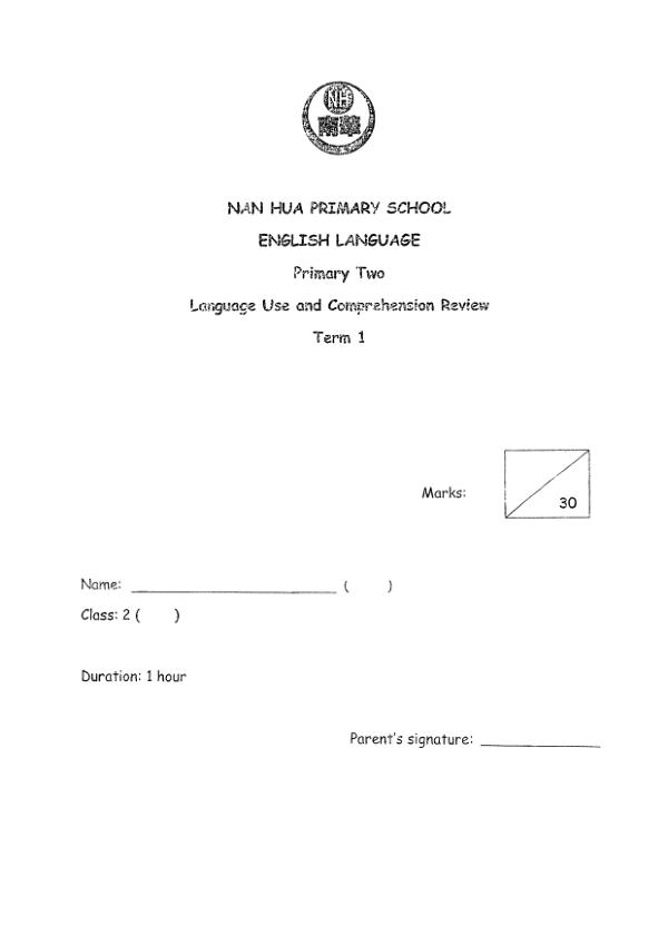 Nan Hua P2 Eng WA2 2019 exam paper PDF first page preview