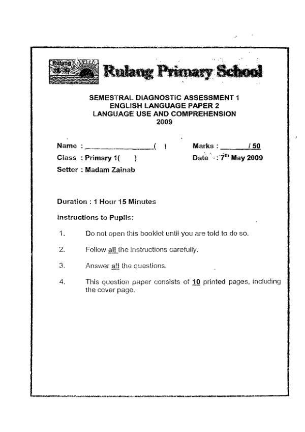Rulang P1 Eng WA2 2009 exam paper PDF preview