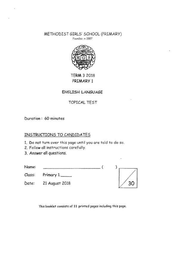 Methodist Girls P1 Eng WA3 2018 exam paper PDF first page preview