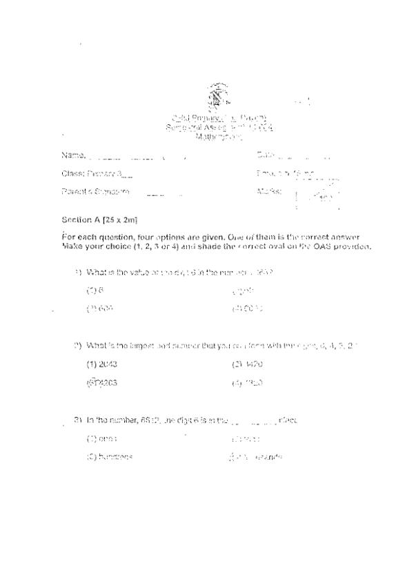CHIJ P3 Math WA2 2004 exam paper PDF first page preview