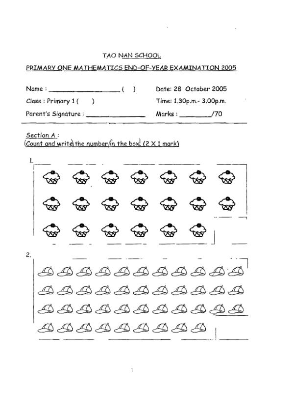 Tao Nan P1 Math SA2 2005 exam paper PDF preview