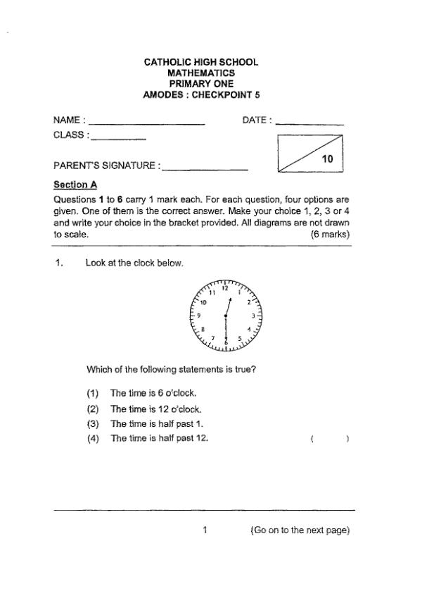 First page preview of P1 Math 2018 WA3 — Catholic High