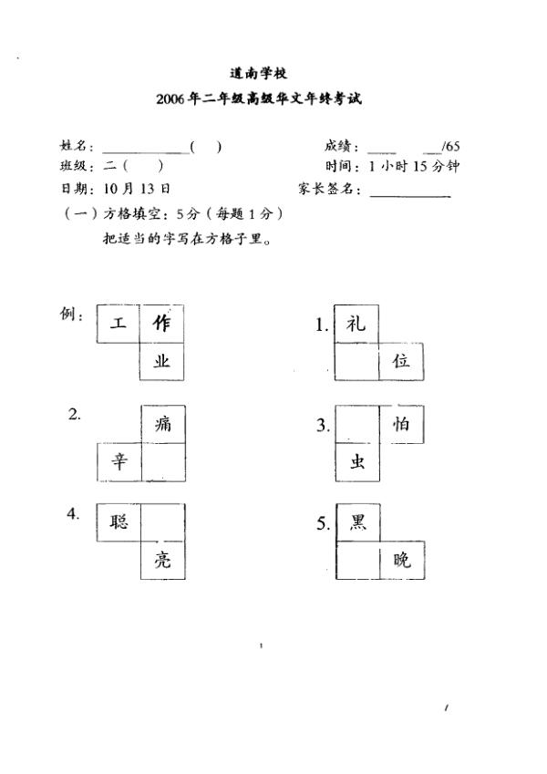 Tao Nan P2 Chi SA2 2006 exam paper PDF preview