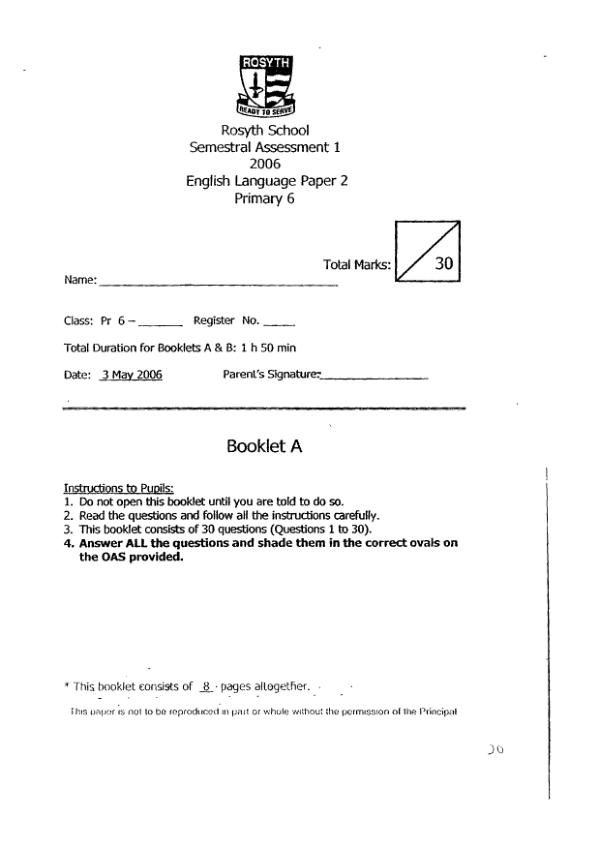 Rosyth P6 Eng WA2 2006 exam paper PDF first page preview