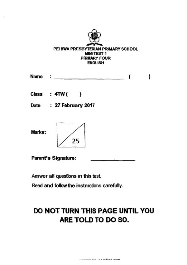 Pei Hwa P4 Eng WA1 2017 exam paper PDF preview