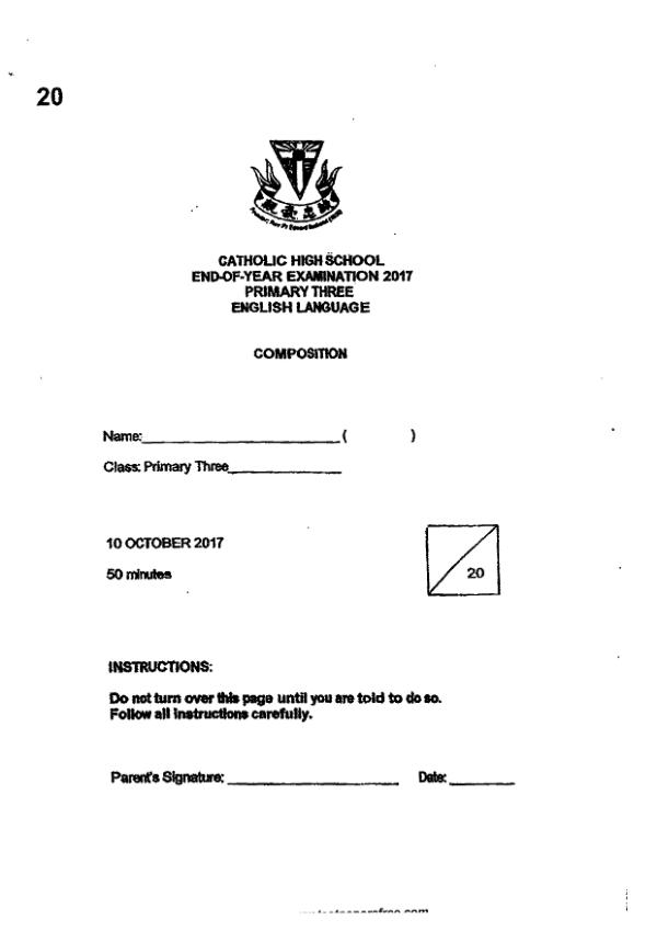 Catholic High P3 Eng SA2 2017 exam paper PDF first page preview