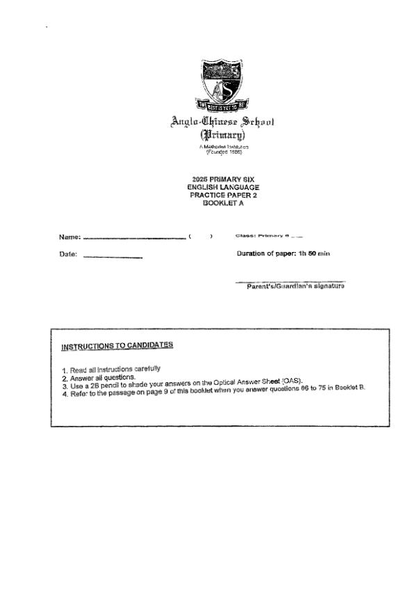 Anglo Chinese P6 Eng WA2 2025 exam paper PDF first page preview