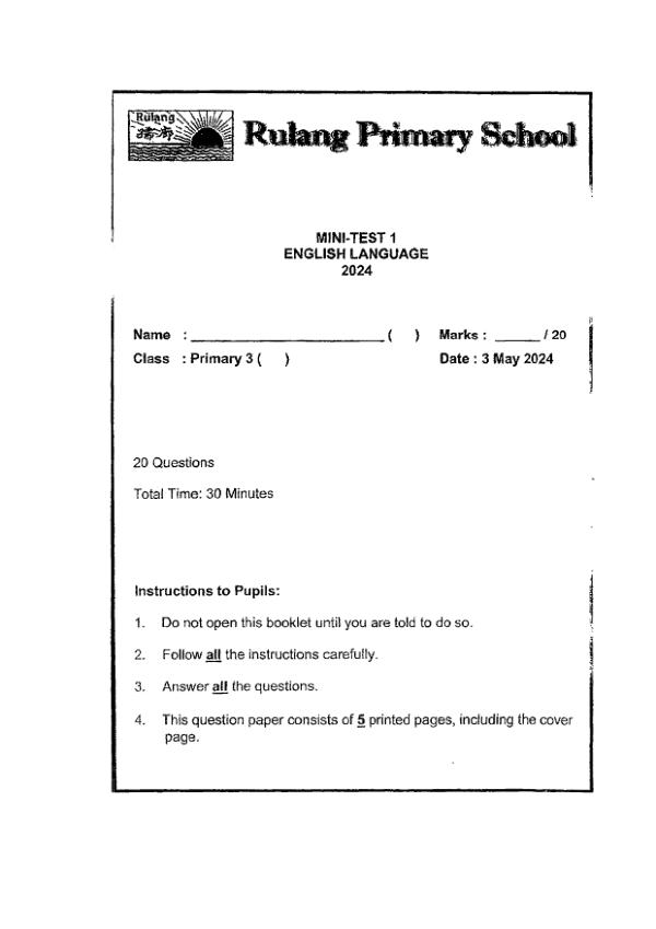 First page preview of P3 Eng 2024 WA1 — Rulang