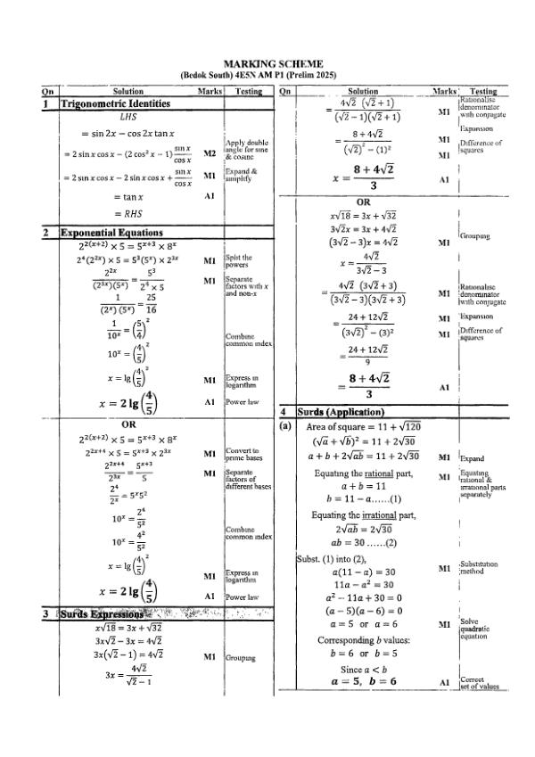 Bedok South Sec4 A_Maths Prelim 2025 exam paper PDF preview