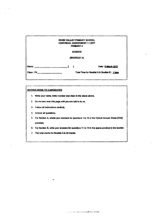 River Valley P4 Sci WA1 2017 exam paper PDF preview