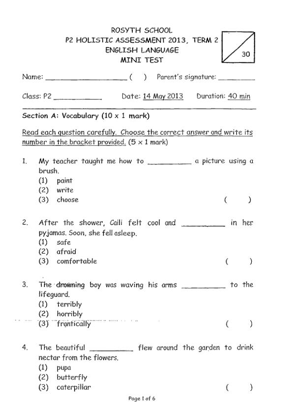 Rosyth P2 Eng WA2 2013 exam paper PDF first page preview
