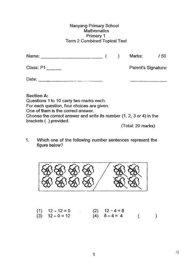 Nanyang P1 Math WA2 2011 exam paper PDF preview