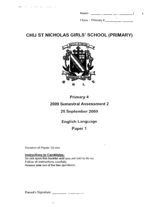 CHIJ P4 Eng SA2 2009 exam paper PDF preview