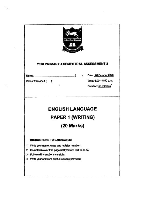 Anglo Chinese P4 Eng SA2 2020 exam paper PDF preview