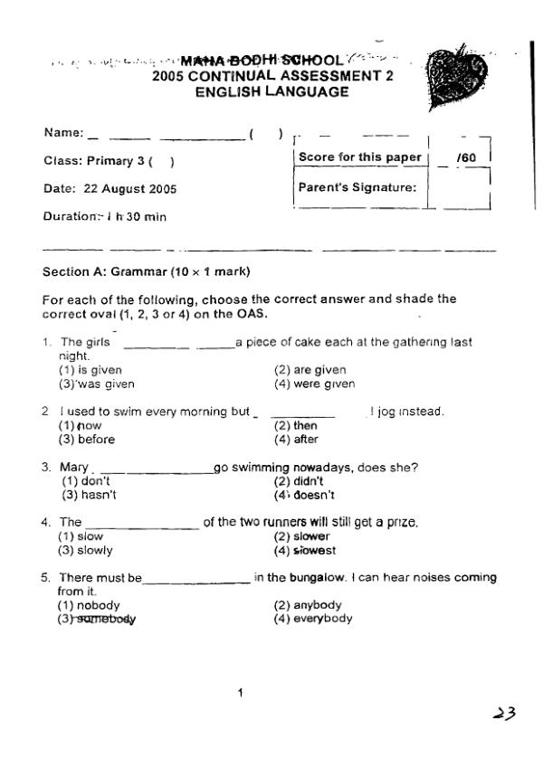 Maha Bodhi P3 Eng WA3 2005 exam paper PDF preview