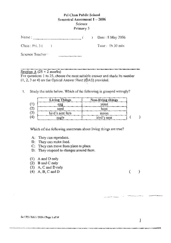 Pei Chun P3 Sci WA2 2006 exam paper PDF preview