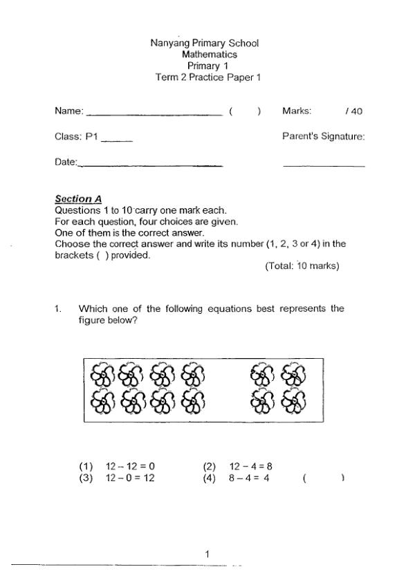 Nanyang P1 Math WA2 2013 exam paper PDF first page preview