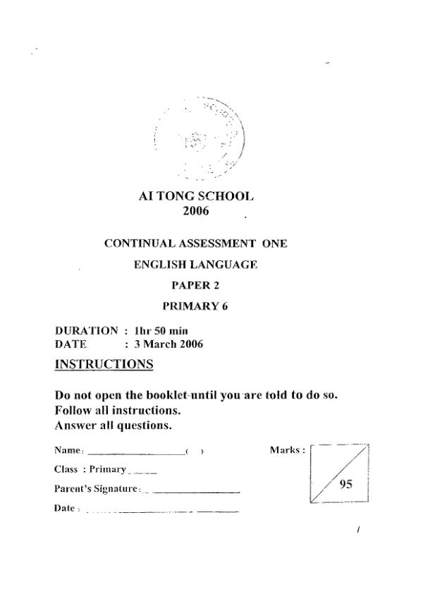 Ai Tong P6 Eng WA1 2006 exam paper PDF preview