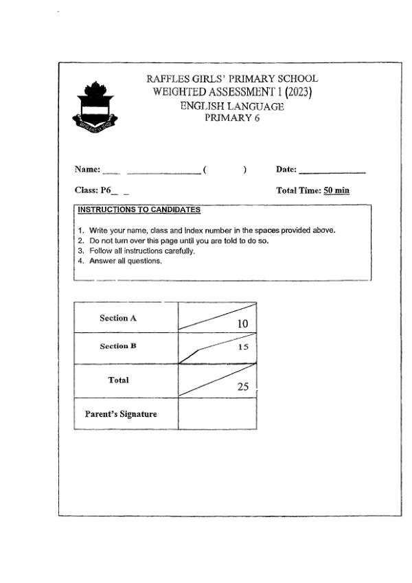 First page preview of P6 Eng 2023 WA1 — Raffles Girls