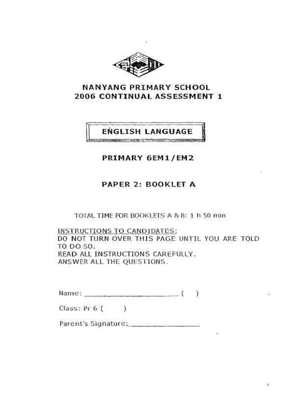 Nanyang P6 Eng WA1 2006 exam paper PDF preview