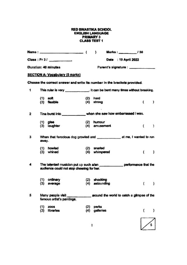 Red Swastika P3 Eng WA1 2022 exam paper PDF first page preview