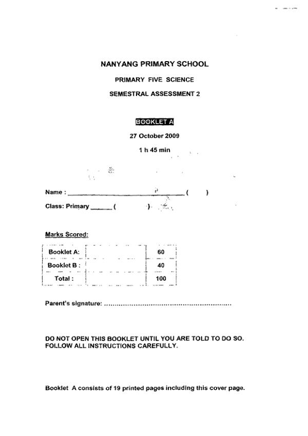 Nanyang P5 Sci SA2 2009 exam paper PDF preview