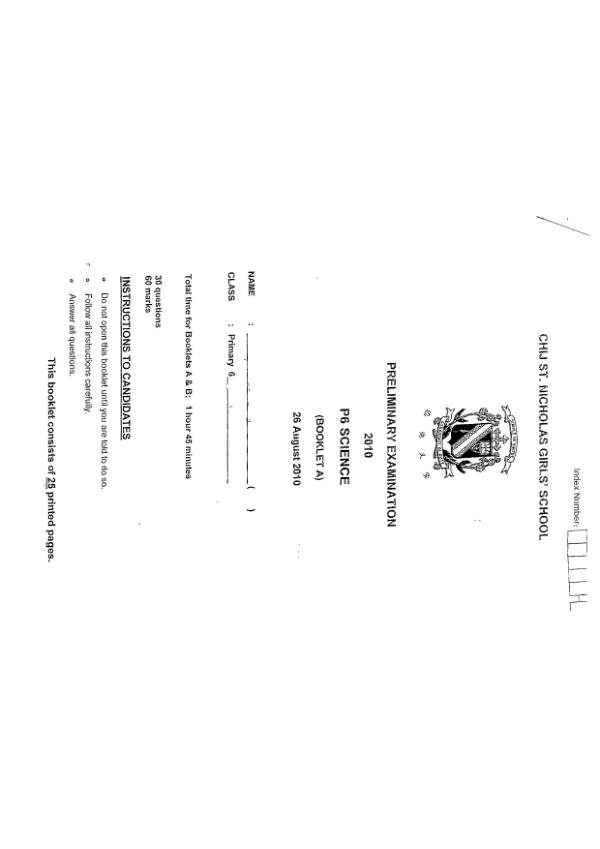 CHIJ P6 Sci SA2 2010 exam paper PDF first page preview