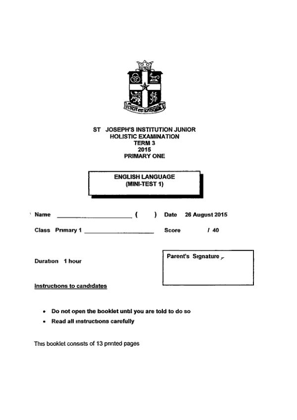 St Joseph P1 Eng WA3 2015 exam paper PDF first page preview