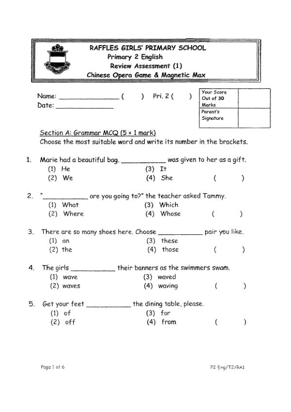 Raffles Girls P2 Eng SA2 2019 exam paper PDF first page preview