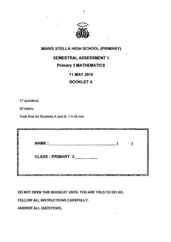 First page preview of P3 Math 2015 WA2 — Maris Stella High