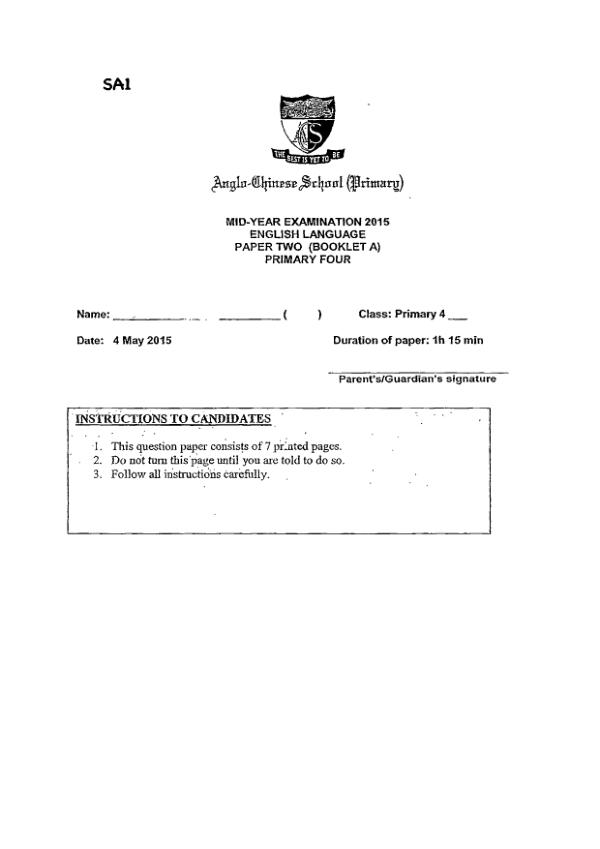Anglo Chinese P4 Eng WA2 2015 exam paper PDF preview