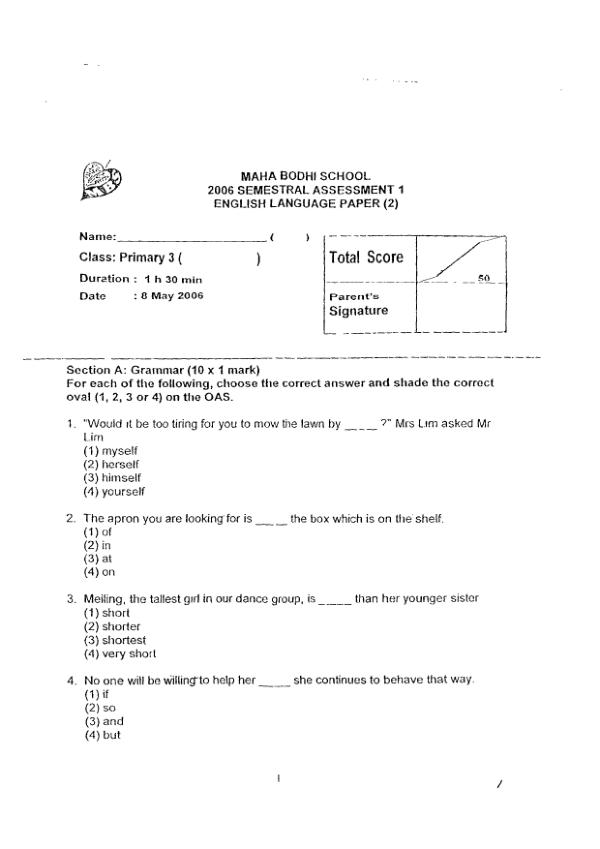 Maha Bodhi P3 Eng WA2 2006 exam paper PDF first page preview