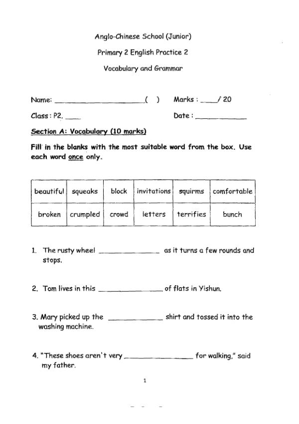 Anglo Chinese P2 Eng WA2 2019 exam paper PDF first page preview